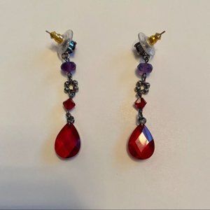 Dangling Red and Purple Bead Earrings